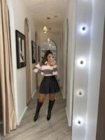 SAIA PLISSADA CINZA COM CINTO ENTRANÇADO PONTO CHIC