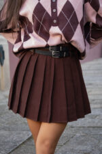 SAIA PLISSADA CASTANHA COM CINTO DUPLO PONTO CHIC - Image 3