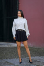 SAIA PLISSADA PRETA COM CINTO DUPLO PONTO CHIC - Image 2