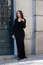 VESTIDO PRETO DRAPEADO COM BRILHOS PONTO CHIC - Image 3