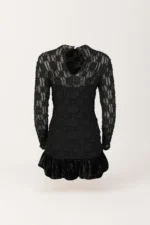 VESTIDO CURTO EM RENDA COM FOLHO EM VELUDO SAHOCO - Image 5