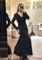 VESTIDO PRETO DRAPEADO COM BRILHOS PONTO CHIC - Image 8