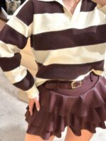 POLO DE MALHA ÀS RISCAS CRU E CASTANHO PONTO CHIC - Image 10