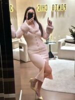 VESTIDO DE MALHA BEGE COM GOLA E PUNHOS EM PELO PONTO CHIC - Image 8