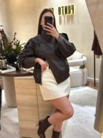 CASACO CASTANHO EM ECOPELE PONTO CHIC