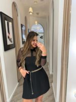 VESTIDO PRETO COM MANGAS EM TULE E CINTO IMPERIAL - Image 6