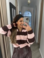 POLO DE MALHA ÀS RISCAS CASTANHO E ROSA PONTO CHIC