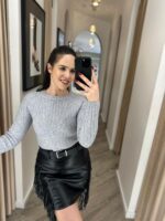 CAMISOLA DE MALHA CANELADA COM TRANÇAS CINZA PONTO CHIC - Image 3