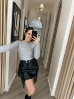 CAMISOLA DE MALHA CANELADA COM TRANÇAS CINZA PONTO CHIC