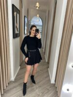 CAMISOLA DE MALHA CANELADA COM TRANÇAS PRETA PONTO CHIC