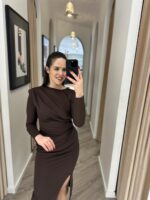 VESTIDO COM DRAPEADO CASTANHO PONTO CHIC - Image 3