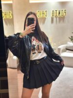 SAIA PLISSADA PRETA COM CINTO DUPLO PONTO CHIC