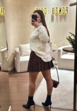 SAIA PLISSADA CASTANHA COM CINTO DUPLO PONTO CHIC - Image 3