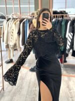 VESTIDO PRETO EM VELUDO COM TOP DE RENDA DIXIE - Image 2