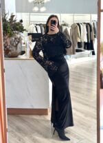 VESTIDO PRETO EM VELUDO COM TOP DE RENDA DIXIE - Image 3