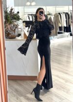 VESTIDO PRETO EM VELUDO COM TOP DE RENDA DIXIE