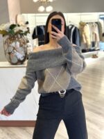 CAMISOLA DE MALHA PADRÃO LOSANGOS CINZA PONTO CHIC - Image 2