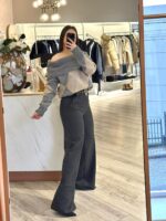 CAMISOLA DE MALHA PADRÃO LOSANGOS CINZA PONTO CHIC - Image 3