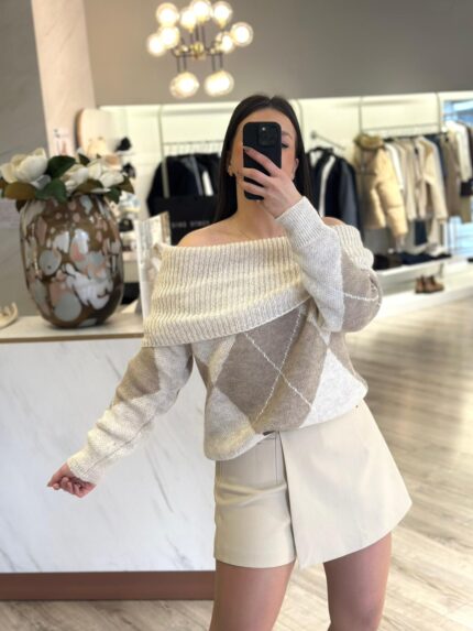 CAMISOLA DE MALHA PADRAO LOSANGOS PONTO CHIC