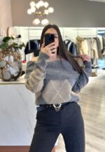 CAMISOLA DE MALHA PADRÃO LOSANGOS CINZA PONTO CHIC