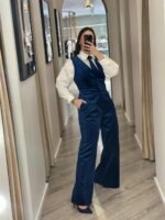 CALÇAS DE VELUDO AZUL COM CINTURA ELÁSTICA DIXIE