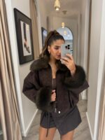 CASACO BOMBER CASTANHO PONTO CHIC