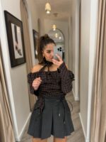 CAMISOLA CASTANHA COM PADRÃO XADREZ PONTO CHIC