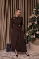 VESTIDO CASTANHO COM DRAPEADOS IMPERIAL