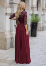 VESTIDO BORDEAUX LONGO RENDADO COM MANGA TRÊS QUARTOS PONTO CHIC - Image 3