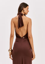 VESTIDO LONGO CASTANHO DRAPEADO LANÇA PERFUME - Image 8