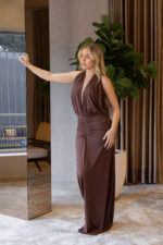 VESTIDO LONGO CASTANHO DRAPEADO LANÇA PERFUME - Image 2