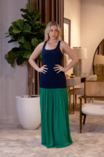 VESTIDO COMPRIDO AZUL MARINHO E VERDE LANÇA PERFUME - Image 2