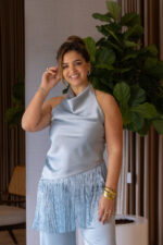 TOP AZUL COM DECOTE DRAPEADO E FRANJAS IMPERIAL - Image 2