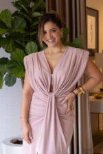 VESTIDO MIDI ROSA COM DRAPEADO FRONTAL IMPERIAL - Image 2