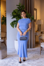 VESTIDO MIDI  AZUL COM DRAPEADO LATERAL IMPERIAL
