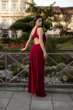 VESTIDO COMPRIDO BORDÔ ASSIMÉTRICO COM DRAPEADO PONTO CHIC - Image 3