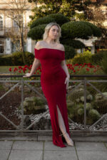 VESTIDO VERMELHO COM DRAPEADO CENTRAL E COSTAS ABERTAS PONTO CHIC