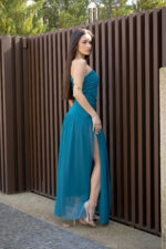 VESTIDO AZUL COM DETALHE ENCAIXADO NA CINTURA PONTO CHIC - Image 3