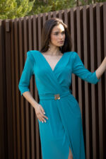 VESTIDO AZUL PETRÓLEO MIDI COM DECOTE EM V PONTO CHIC - Image 2