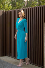 VESTIDO AZUL PETRÓLEO MIDI COM DECOTE EM V PONTO CHIC - Image 4