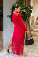 VESTIDO VERMELHO MIDI COM FRANJAS PONTO CHIC - Image 5