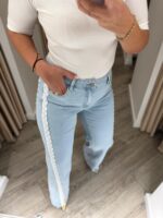 CALÇAS DE GANGA WIDE LEG COM RENDA LATERAL PONTO CHIC - Image 2