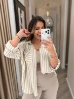 CAMISA ÀS RISCAS BEGE E BRANCO PONTO CHIC - Image 2