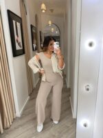 CALÇA FLUIDA DE CINTURA ALTA TAUPE PONTO CHIC