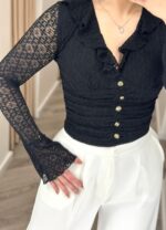 TOP PRETO EM RENDA COM BOTÕES E COPAS COM ALMOFADAS PONTO CHIC - Image 4