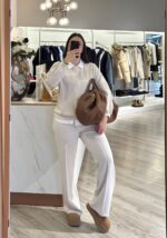 CALÇA FLUIDA COM CINTURA ELÁSTICA BEGE PONTO CHIC - Image 5