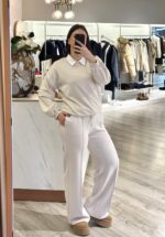 CALÇA FLUIDA COM CINTURA ELÁSTICA BEGE PONTO CHIC - Image 3