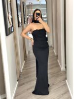 VESTIDO COMPRIDO PRETO COM TOP TEXTURIZADO PONTO CHIC - Image 3