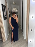 VESTIDO AZUL MARINHO DECOTE ASSIMÉTRICO PONTO CHIC