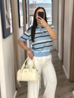 POLO DE MALHA AZUL COM RISCAS EM TONS SUAVES PONTO CHIC - Image 3